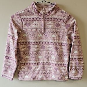 Place Medium Pink Heart-Accent Plush Half Zip Light Jacket